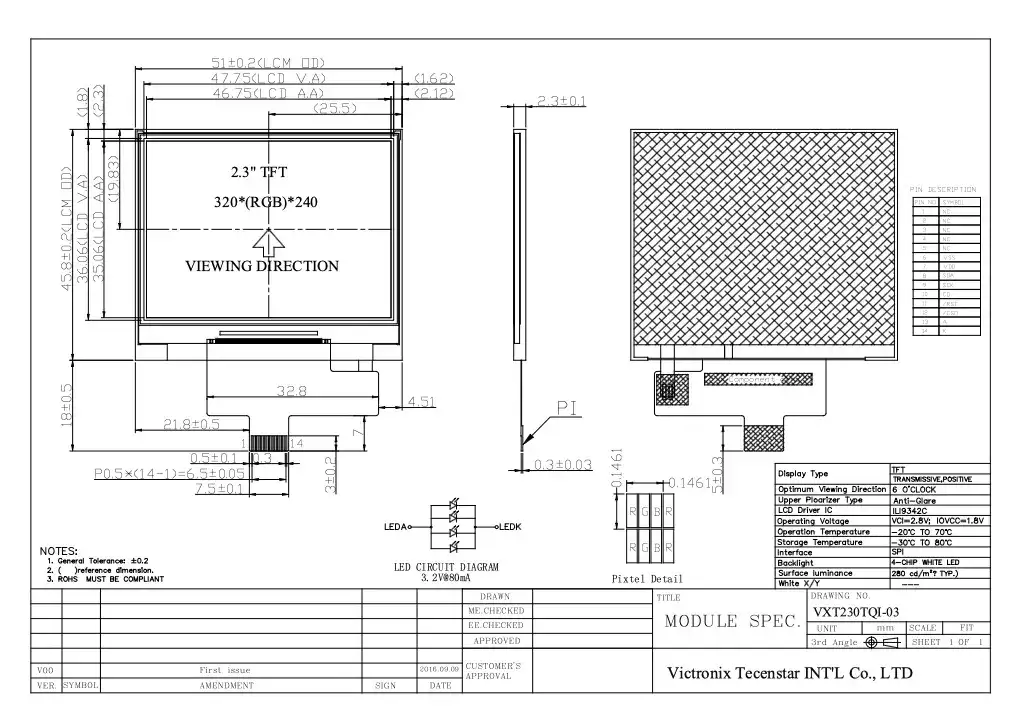 2.3 inch 320x240 Ili9342c TFT Module
